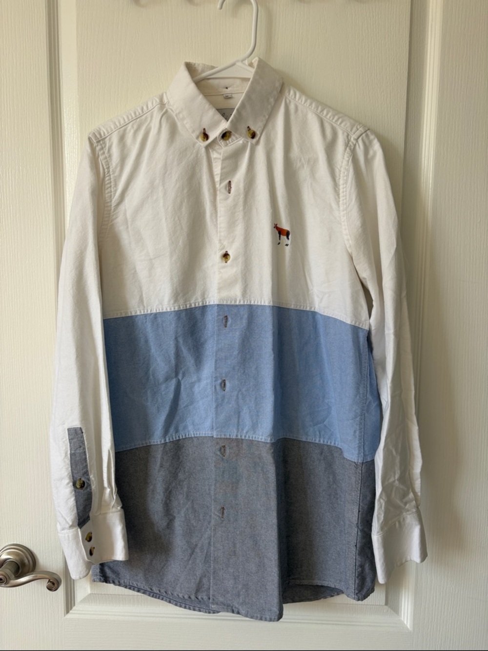 Men's Colorblock Button-Down Shirt in White, Light Blue & Gray